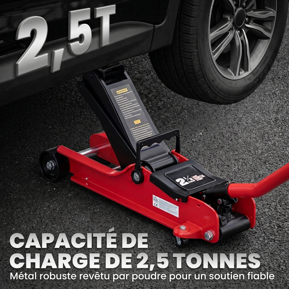 Gato Hidráulico Gato de Rodillos 2,5 Toneladas de Perfil Bajo para Coche Elevación 85-380mm Placa de Goma 90x22x38cm Rojo