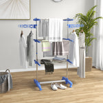 Séchoir à linge étendoir pliable ailes latérales utilisation intérieure et extérieure 3 niveaux 142 x 55 x 152 cm bleu