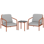 Salon de Jardin 3 Pièces, 2 Fauteuils, 1 Table Basse, Coussins Épais, Plateau en Verre Trempé, 63x77x76cm, Rouge Vineux