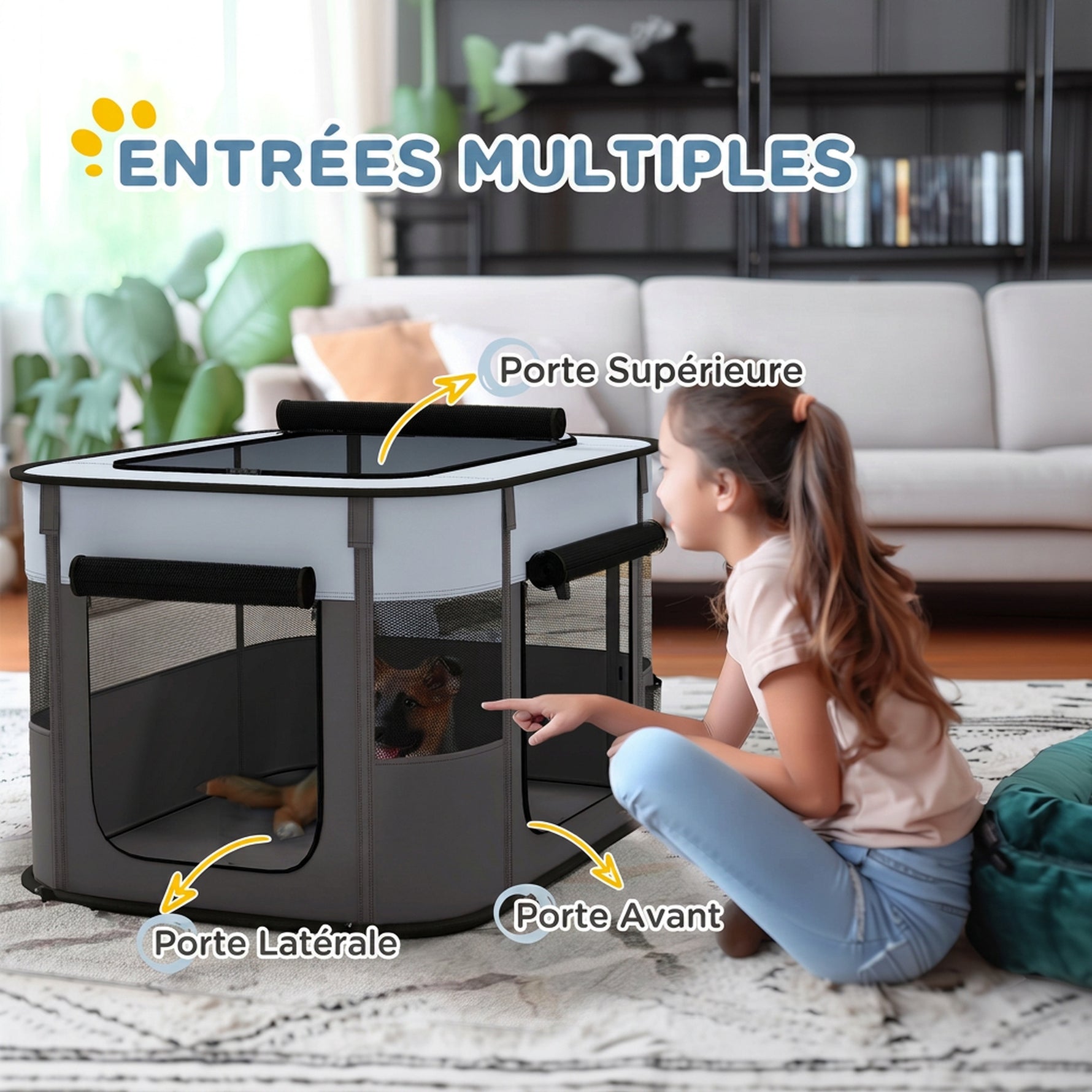 Parc enclos pliable pour chien chat petits animaux en tissu Oxford avec rangement 84 x 64 x 53 cm gris et noir