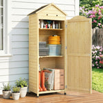 Armoire de Jardin en Bois Toit Acier Galvanisé Texture Gaufrée Étagères Réglables 85x58x213cm Bois Naturel