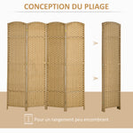 Paravent interieur en bois 4 panneaux 160 x 170 cm séparateur de pièce pliable pour salon, chambre à coucher, naturel
