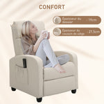 Fauteuil de Relaxation et Massage avec Inclinaison Manuelle Dossier Repose-Pied réglable revêtement synthétique Crème