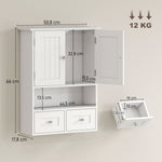 Armoire murale de salle de bain, armoire de toilette, avec portes, étagère, 2 tiroirs, 50,8l x 17,8P x 66H cm, blanc