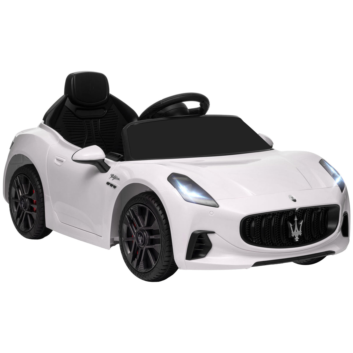 Elektrische auto voor kinderen met Maserati Gran Turismo Folgore-licentie, 12V met afstandsbediening, van 3 tot 5 jaar, wit
