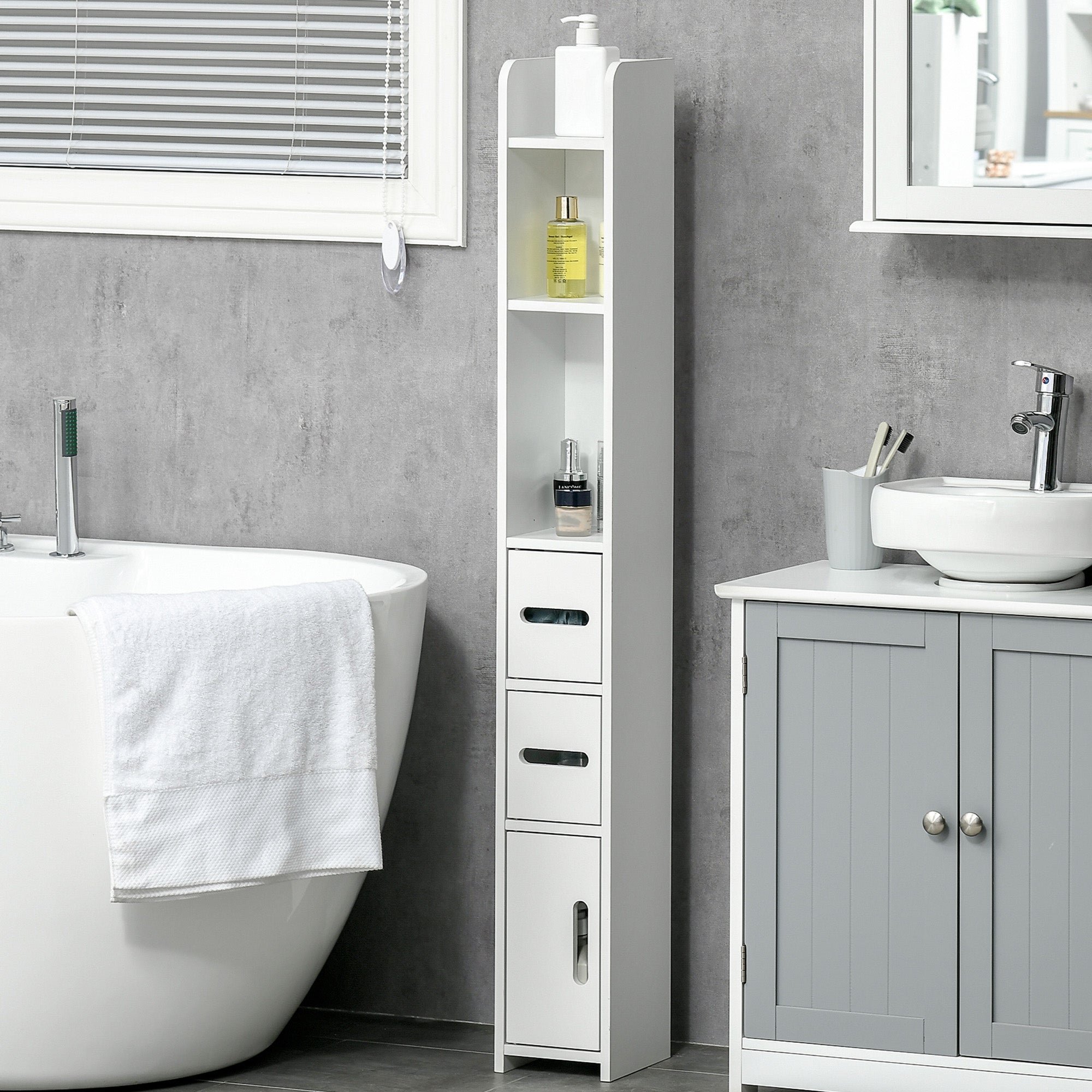 Meuble colonne de salle de bain armoire toilette haute avec étagères et placards - 15 x 17 x 120 cm blanc