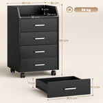 Caisson de bureau rangement sur roulettes 4 tiroirs coulissants en bois  40 x 36 x 65 cm noir