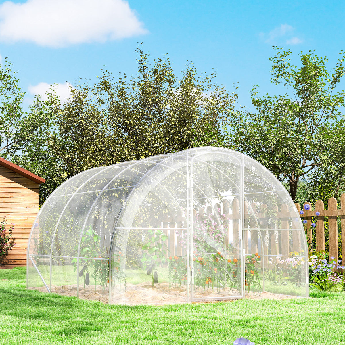 Serre de jardin tunnel 3 x 3 x 2 m 9 m² avec porte à charnières bâche en PE 150 g/m² pour Légumes Plantes Fleurs