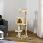 Arbre à chats multi-équipements griffoirs grattoirs plateformes niche jeu boule suspendue Ø 48 x 104H cm crème