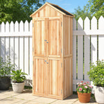 Armoire de Jardin en Bois Abri à Outils Rangement Extérieur Toit en Pointe en Asphalte 82x50x190cm Bois Naturel