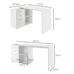 Bureau d'angle bureau droit modulable table de salle à manger 2 en 1 bureau informatique tiroirs x 3 + 2 niches