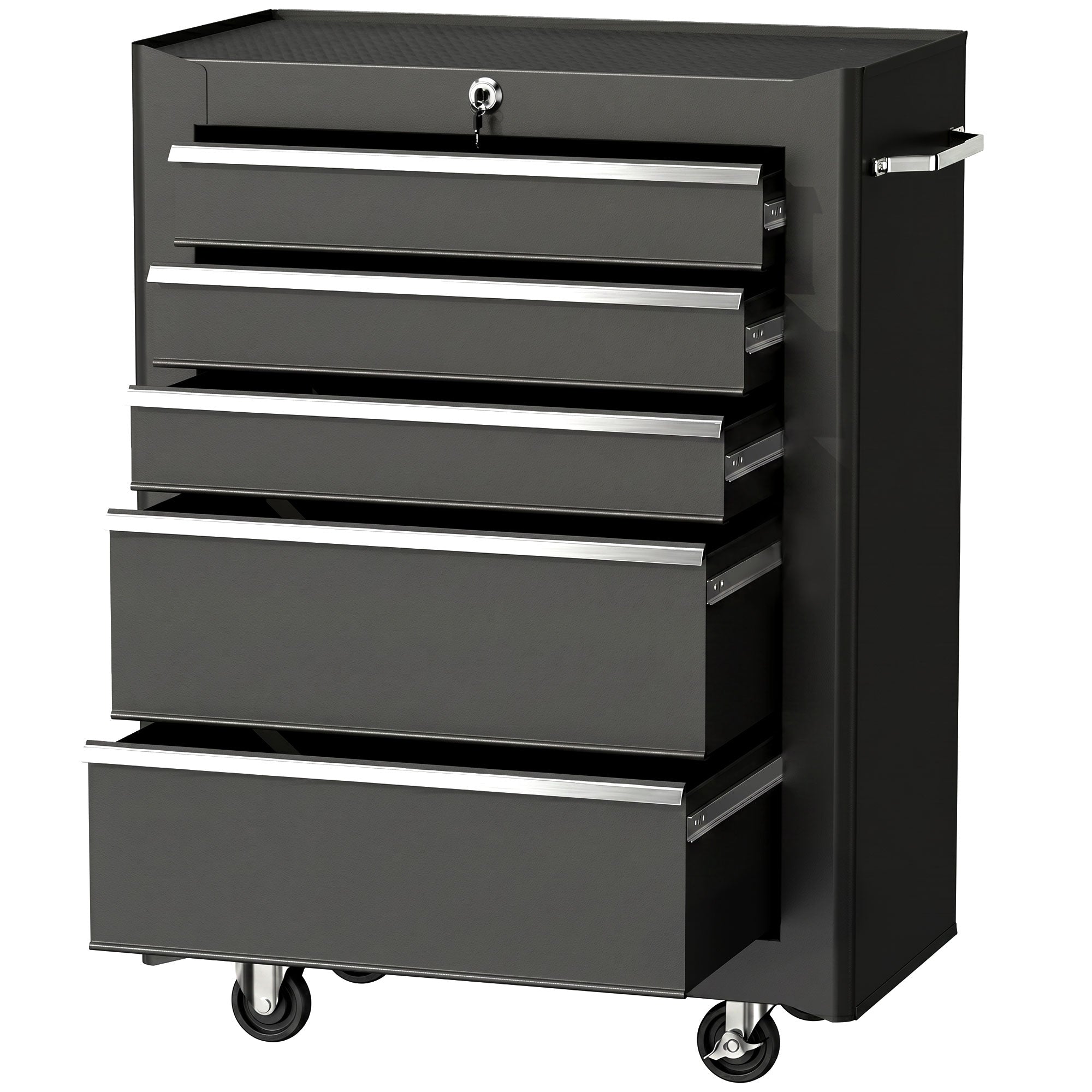 Chariot à outils sur roulettes, Servante d'atelier en acier 5 tiroirs verrouillable 2 clés, 61,5 x 33 x 82,5 cm, noir
