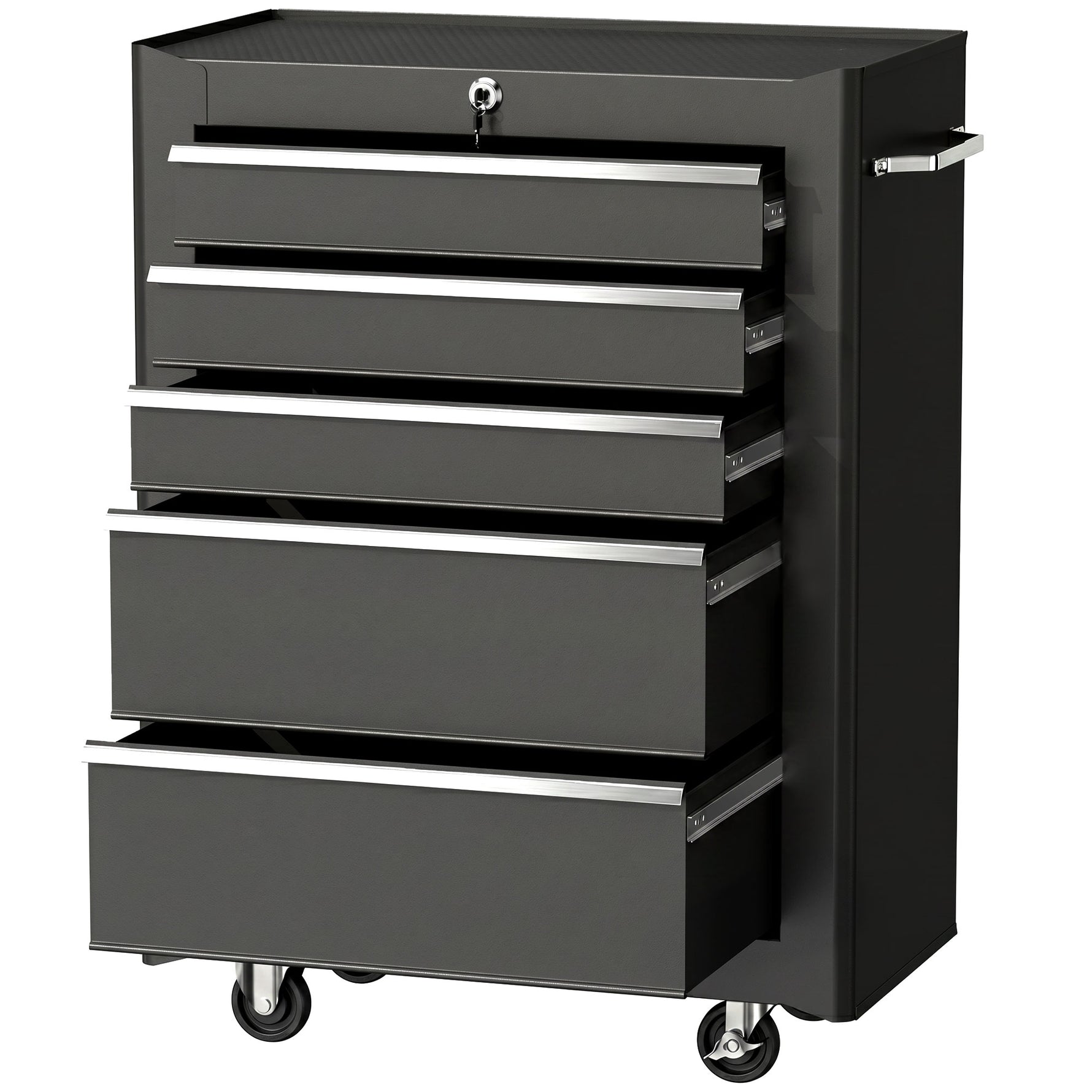Chariot à outils sur roulettes, Servante d'atelier en acier 5 tiroirs verrouillable 2 clés, 61,5 x 33 x 82,5 cm, noir