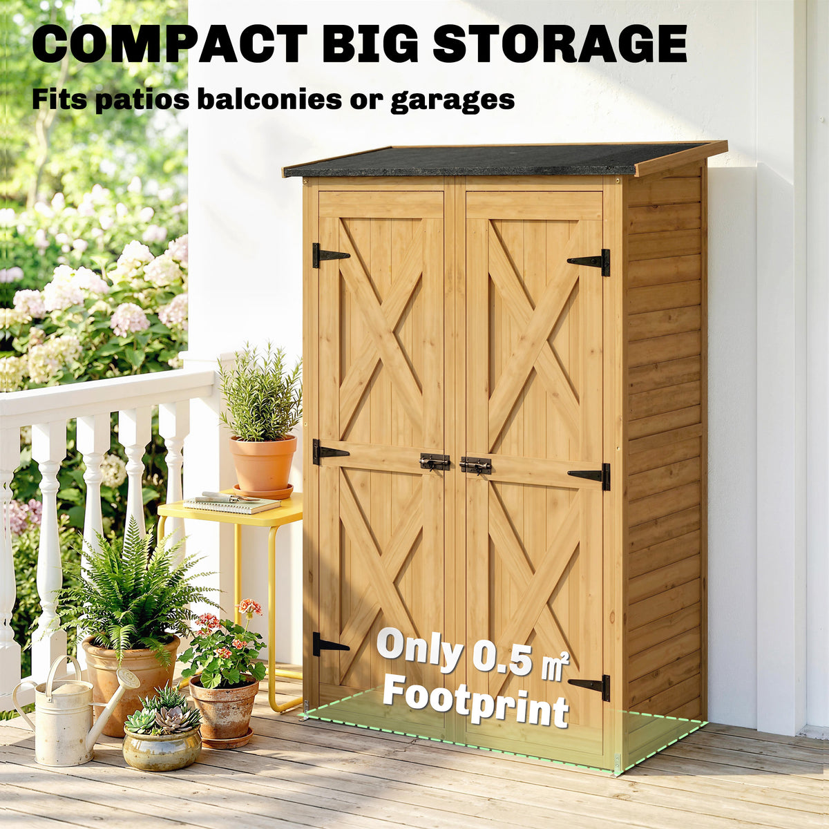 Abri de Rangement en Bois, Cabane de Jardin avec 2 Étagères, Marron