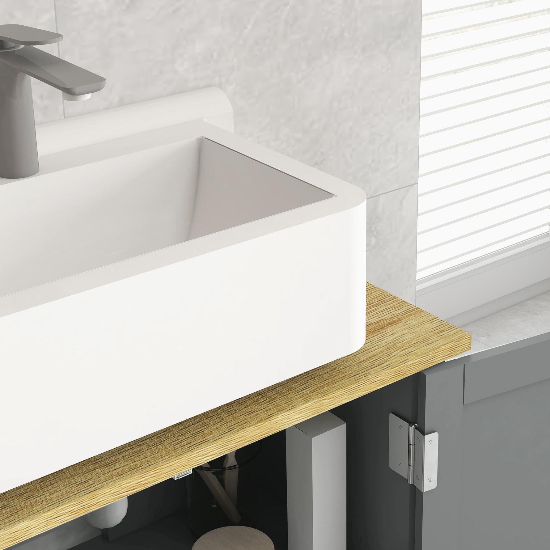 Meuble sous lavabo 2 portes étagère réglable 2 étages à l'intérieure poignées en PU 60 x 30 x 60 cm gris