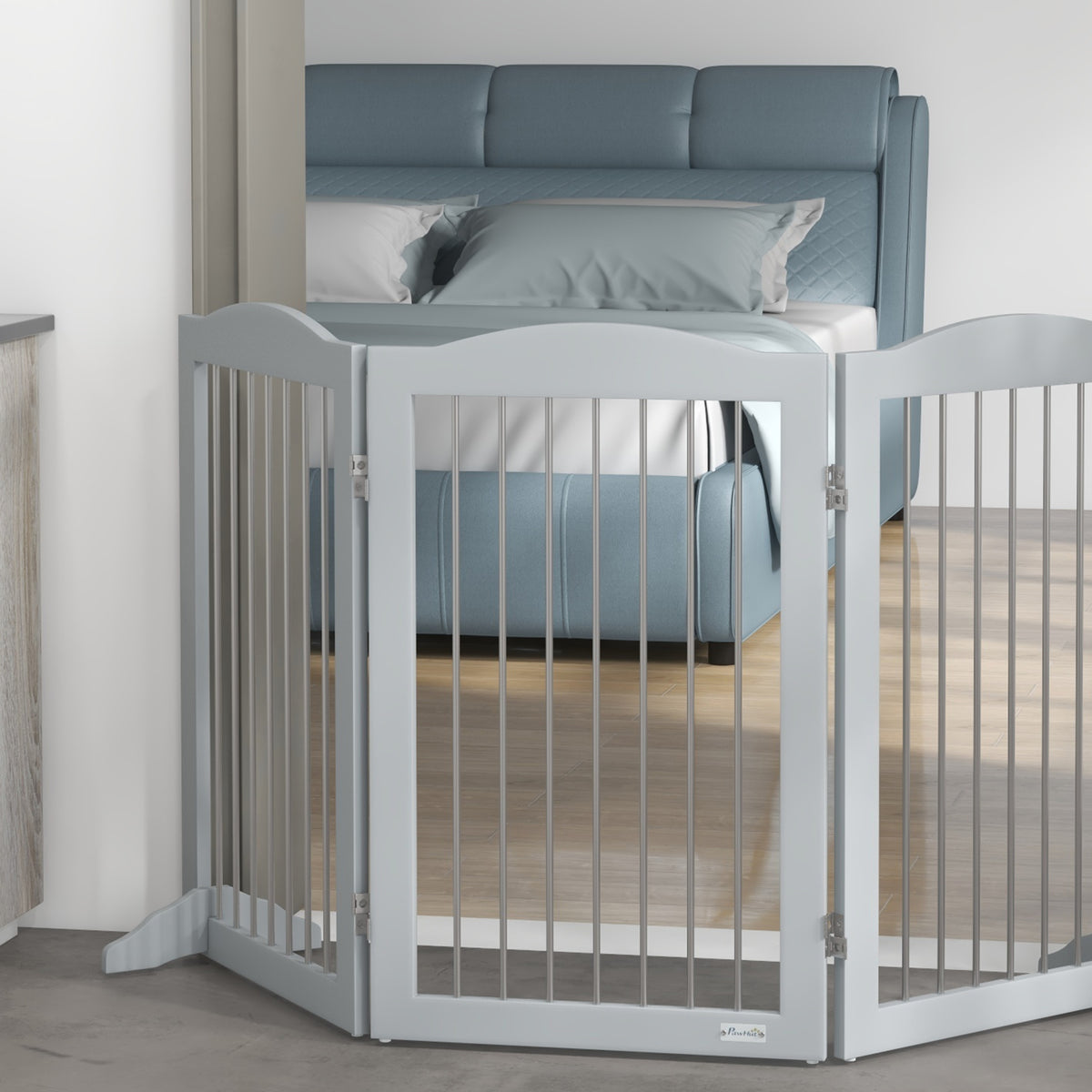 Barriere de sécurité pliable barrière chien trois plaques avec deux pieds de soutien 154 x 30 x 80 cm gris