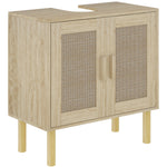 Meuble salle de bain sous lavabo meuble sous lavabo portes en rotin pieds bois de pin 2 niveaux 60 x 30 x 60 cm chêne