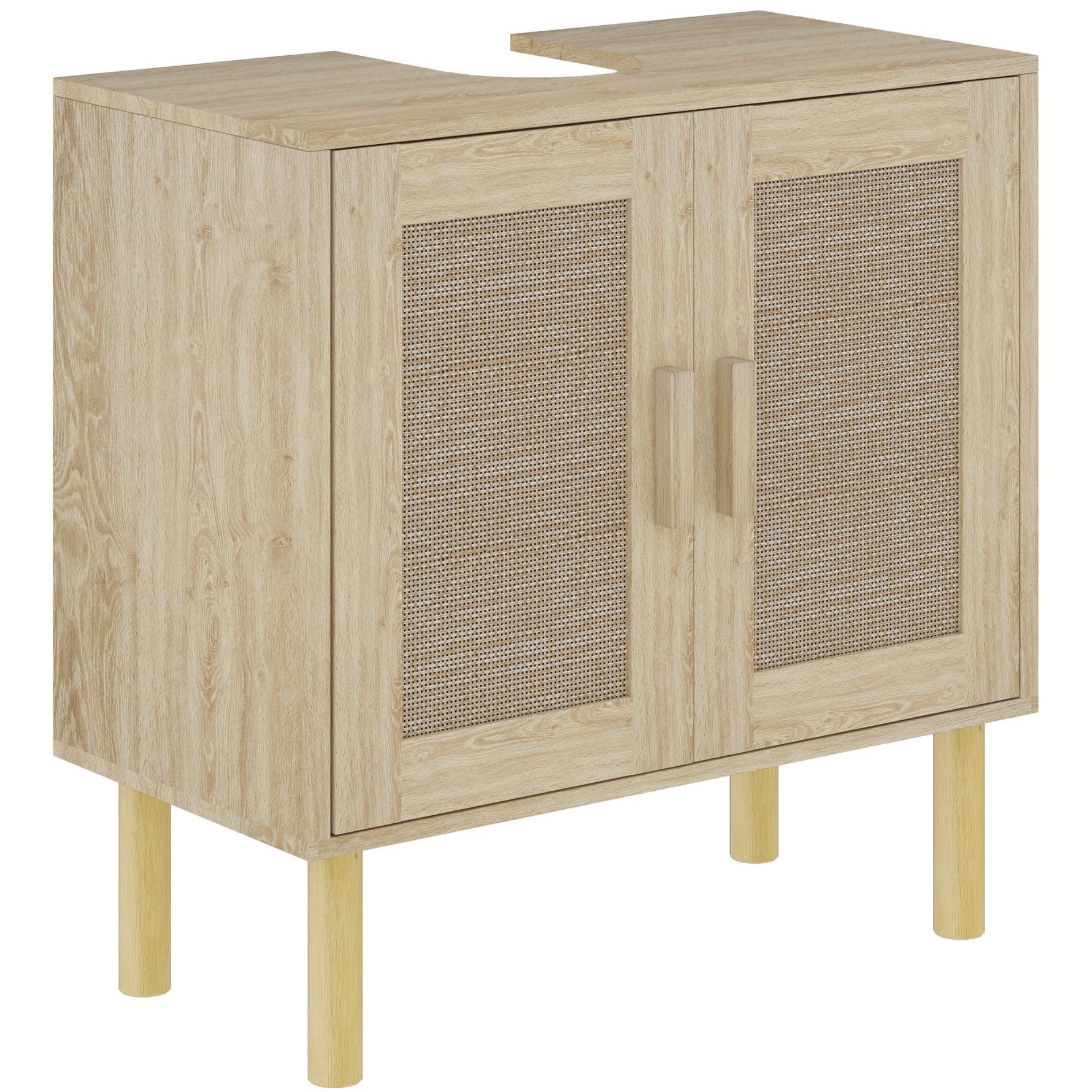 Meuble salle de bain sous lavabo meuble sous lavabo portes en rotin pieds bois de pin 2 niveaux 60 x 30 x 60 cm chêne