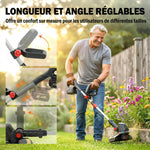Coupe-Bordures sans Fil 18V, 2 Batteries 4,0 Ah, Chargeur, Coupe 25 cm, Manche Télescopique, 124x32x19cm, Argent
