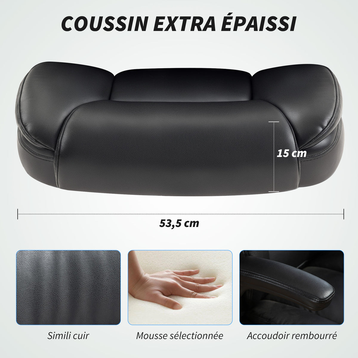 Fauteuil de bureau avec accoudoirs relevables, chaise de bureau ergonomique, hauteur réglable, fonction de bascule, noir