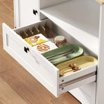 Buffet Haut Cuisine, Armoire Cuisine avec 3 Portes, 2 Tiroirs, Plan de Travail, Compartiments Ouverts, Blanc