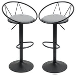 Lot de 2 tabourets de Bar Design néo-rétro réglable pivotant avec Repose-Pied métal Noir Lin Gris