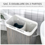 Panier à linge 100L avec 2 bacs bambou pliable couvercle poignée avec Sac amovible et lavable gris