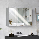 Armoire murale de salle de bain avec 3 portes miroir et étagères réglables en MDF Gris dim. 90L x 15l x 60H cm