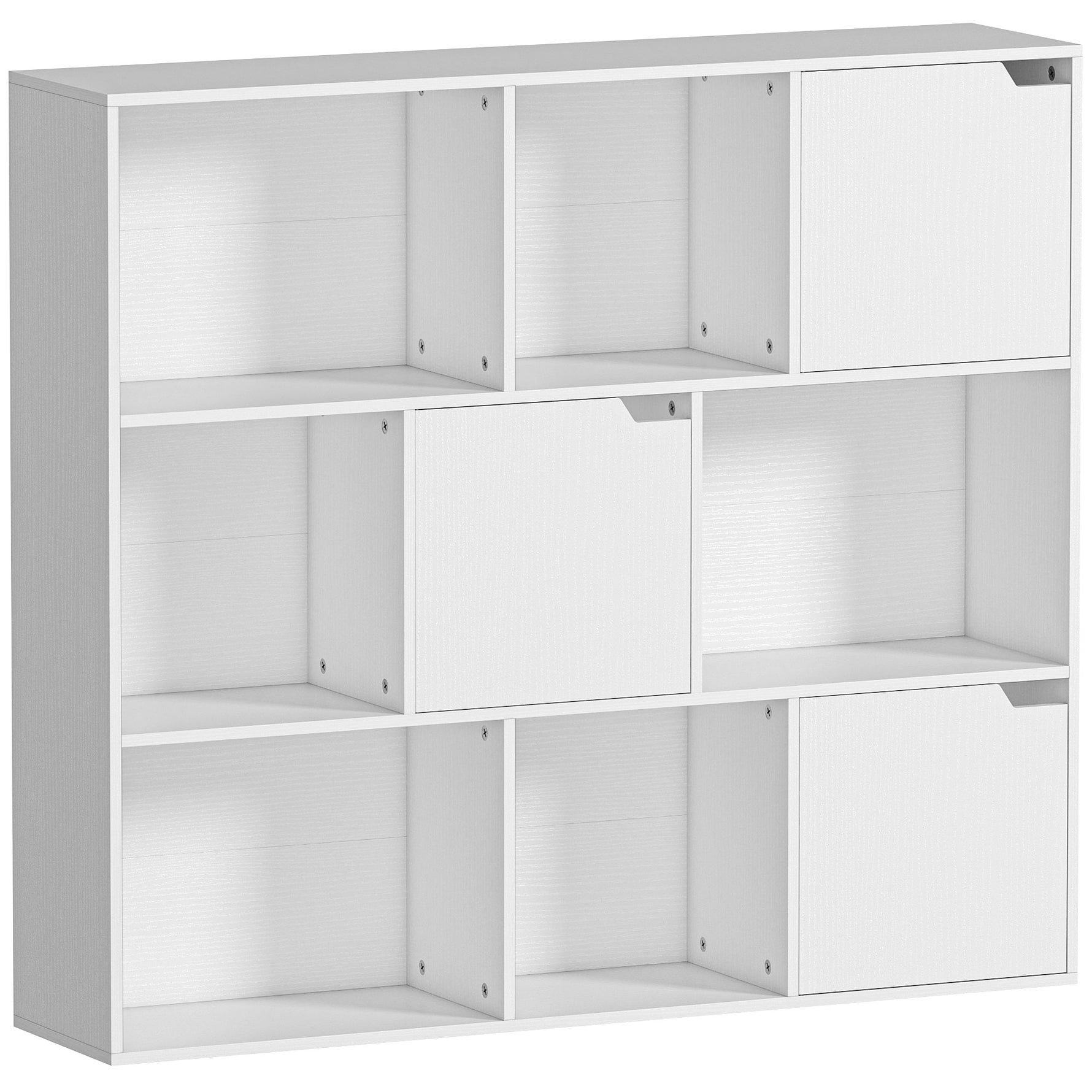 Bibliothèque étagère de rangement 9 cubes avec 3 portes et 6 compartiments ouverts, 106 x 24 x 95 cm, blanc