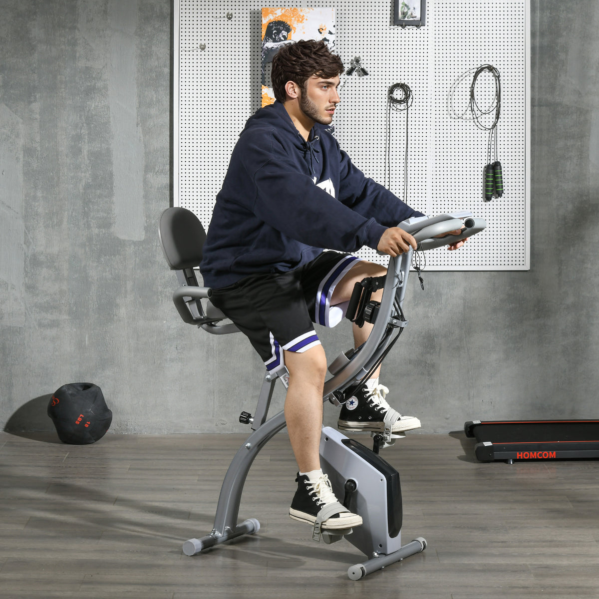 Vélo d'appartement pliant 8 niveaux de résistance magnétique dossier selle réglable poignées ergonomiques noir gris