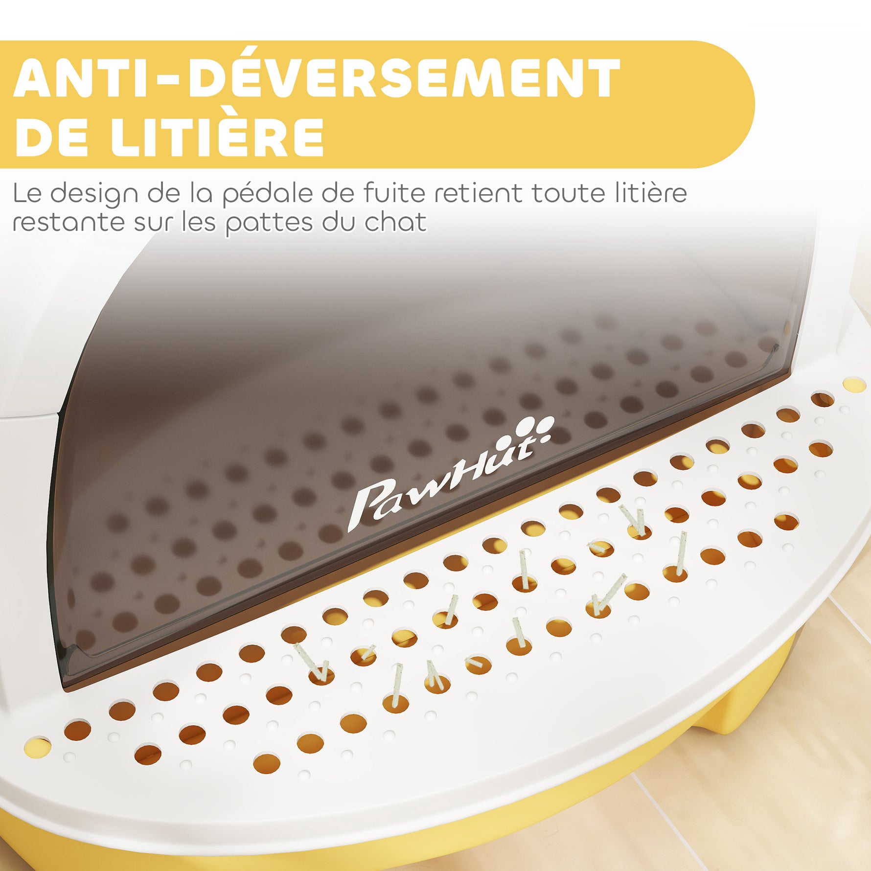 Maison de toilette pour chat bac à litière fermé chat poignée de transport porte translucide 40,5 x 52 x 39 cm jaune