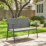 2-Seater Garden Bench in Woven Resin and Steel, with Armrests, Adjustable Backrests and Feet, 110x58x78cm, Grey