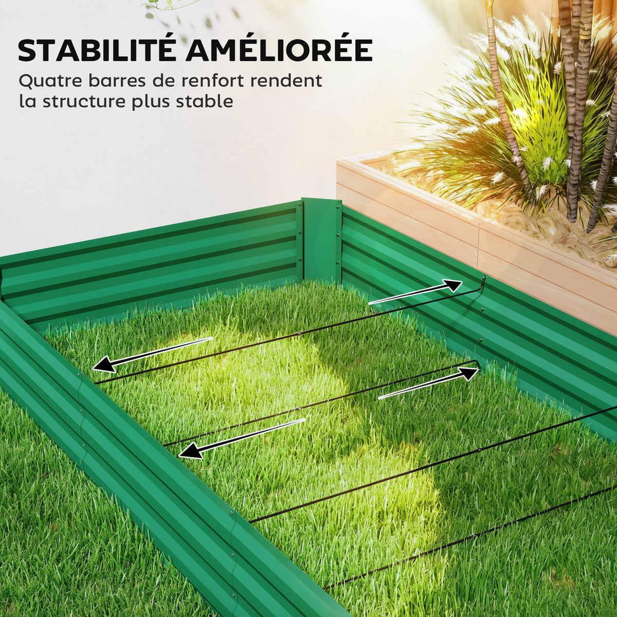 Jardinière extérieure carré potager galvanisée avec bordure de sécurité et fond ouvert 240 x 120 x 30 cm vert-5