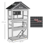 Houten vogelkooi papegaaienkooi speelplaats waterdicht asfalt dak 92 x 52 x 171 cm grijs