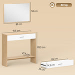 Console meuble + miroir, table console étroite avec tiroir et étagère, style moderne, 91,5 x 27,9 x 85,5 cm, chêne