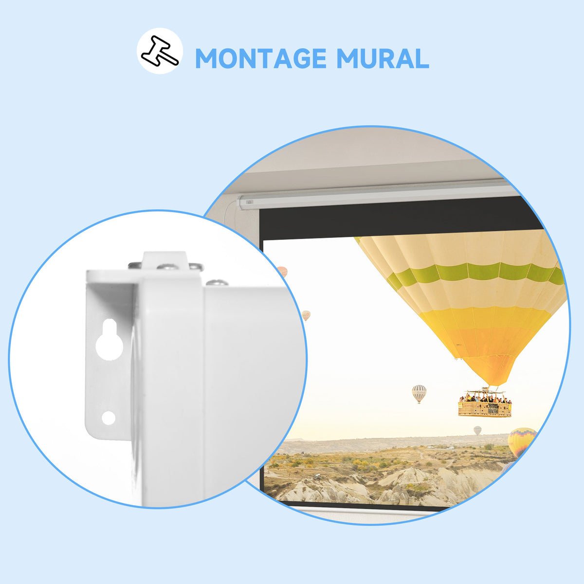 Écran de projection motorisé 120 pouces, 16:9 4K HD, fixation mural ou plafond avec télécommande, 293,5L x 8l x 176H cm