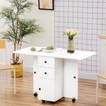 Table de cuisine pliable table à manger pliante 2 plateaux rabattables avec 2 tiroirs 1 placard blanc