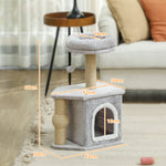 Arbre à chat tour de jeux pour chats, avec poteaux à griffer lit pour chat maison pour chat 42 x 30 x 66 cm gris clair