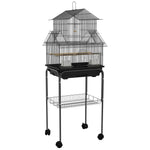 Cage à oiseaux design maison mangeoires perchoirs 3 portes plateau excrément amovible + poignée transport noir