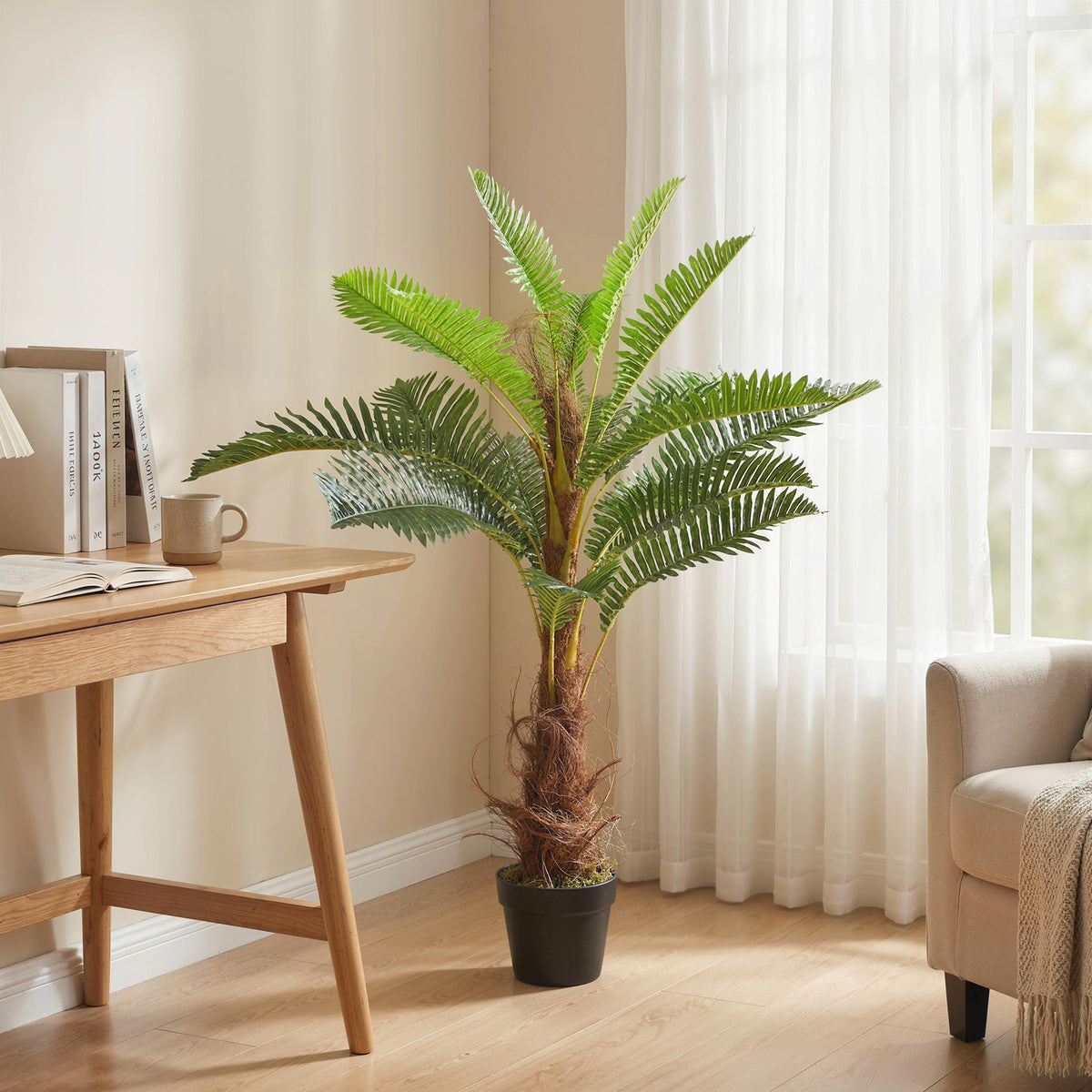 Palmier Artificiel palmier 100 cm avec 21 Feuilles en PEVA, Plante Décorative avec Pot en Plastique, Vert