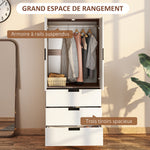 Armoire 2 portes, armoire moderne avec 3 tiroirs et tringle de suspension pour chambre à coucher, marron