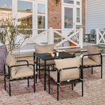 Salon de jardin ensemble table et chaises 5 pièces 1 table à manger carrée et 4 chaises 4 coussins