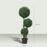 Plante Artificielle 100 cm, 3 Boules de Buis, Pot, Facile à Nettoyer, Arbre Artificiel Intérieur Extérieur, Vert