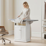 Ironing cabinet on wheels, ironing board with foldable ironing surface, 131 x 37 x 89.5 cm, white