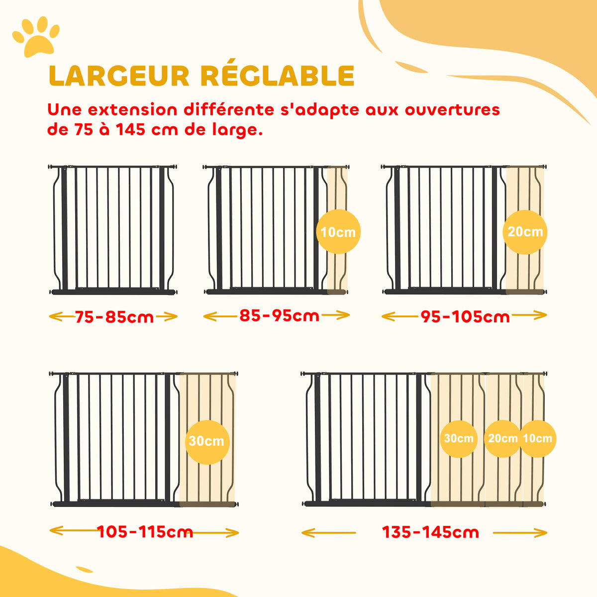 Barrière de sécurité barrière pour animal domestique longueur réglable dim. 145L x 76H cm noir-3