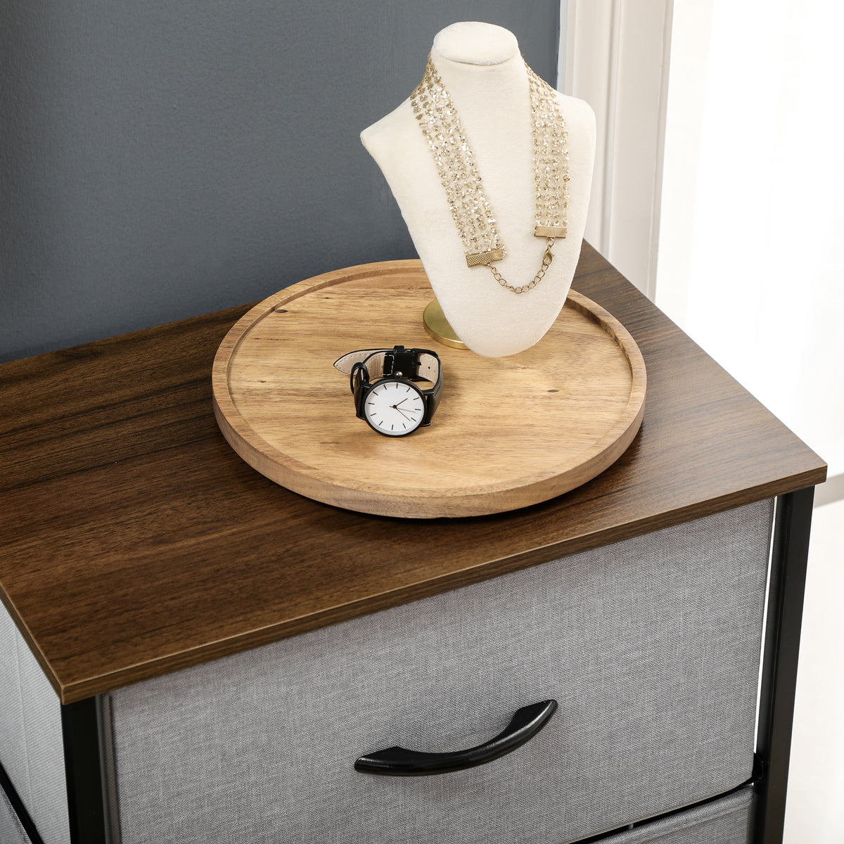 Commode 5 tiroirs meuble de rangement tiroir en tissu pliant - structure acier noir - 45 x 30 x 116 cm gris