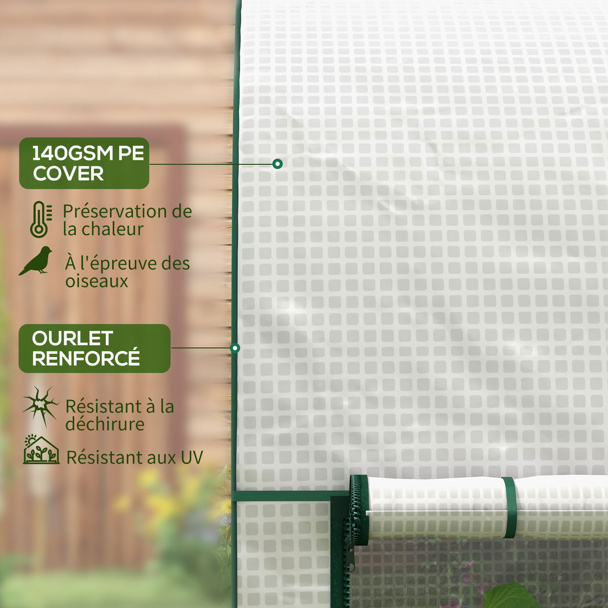 Serre de jardin 2 m² dim. 2L x 1l x 1,78H m 2 Portes zippées enroulables Acier PE Haute densité 140 g/m² Anti-UV blanc