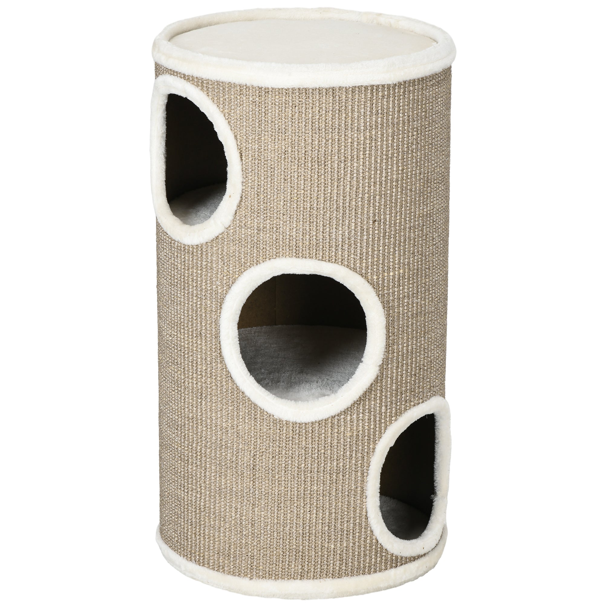 Tonneau à Gratter pour Chat, Tour à Griffer en Sisal à 3 Niveaux Recouvert de Peluche, Ø 38 x 70 cm, Marron
