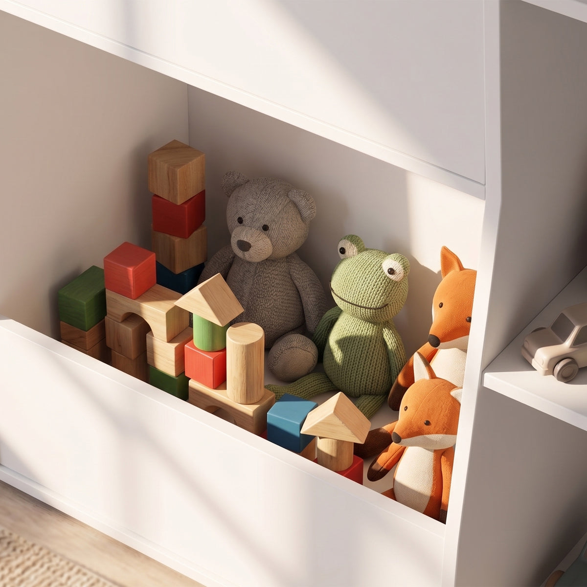 Meuble rangement enfant, bibliothèque enfants avec 8 compartiments et étagère supérieure, 104 x 29 x 101,5 cm, blanc