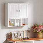 Armoire murale de salle de bain, meuble de rangement avec 2 portes, étagère réglable et compartiments ouverts, blanc